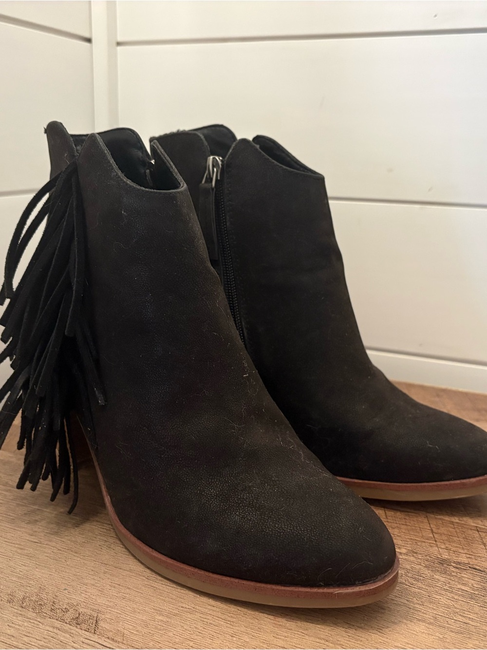 MIA Black Suede Fringe Ankle Booties
